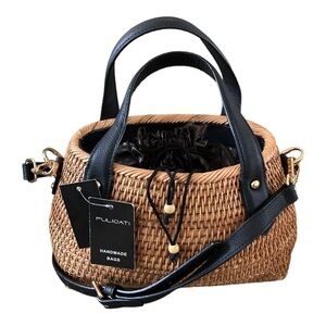 PULICATI Hand Crafted NWT Leather Trim Rattan Satchel Women's Bag